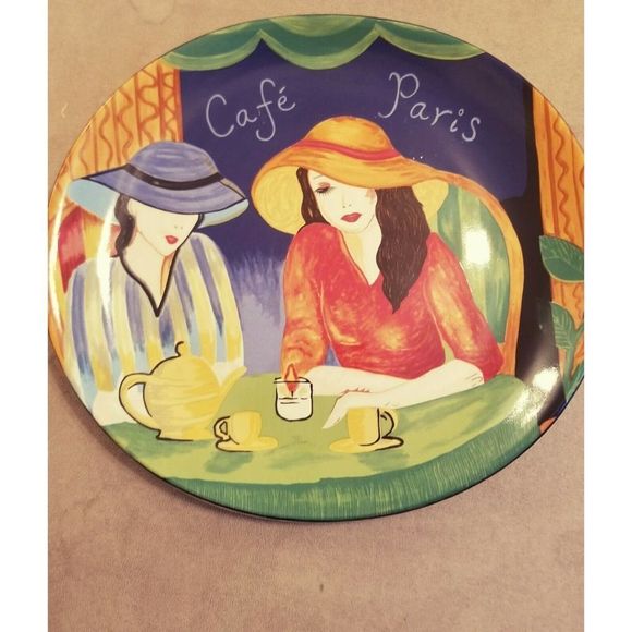 Sango Cafe Paris Large Dinner Plate Art Deco Women in Hats Drinking Tea - Picture 1 of 4